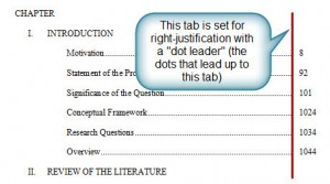 Shows a tab set for right-justification with a dot leader.