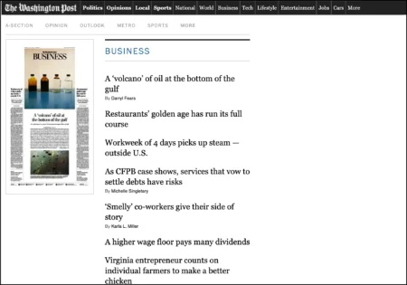 Screenshot of the Layout of The Washington Post Daily Digital Edition